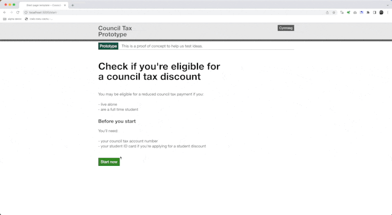 An animated gif of the council tax prototype