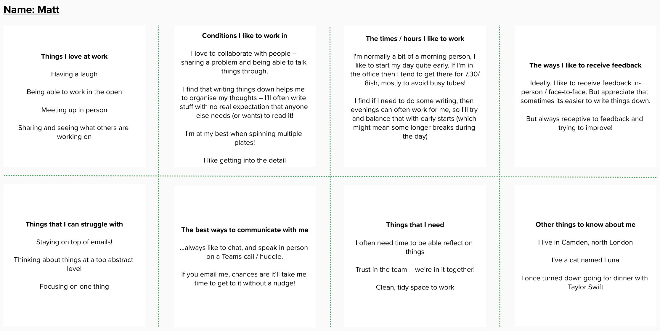A screenshot of Matt's manual of me from the recent team day