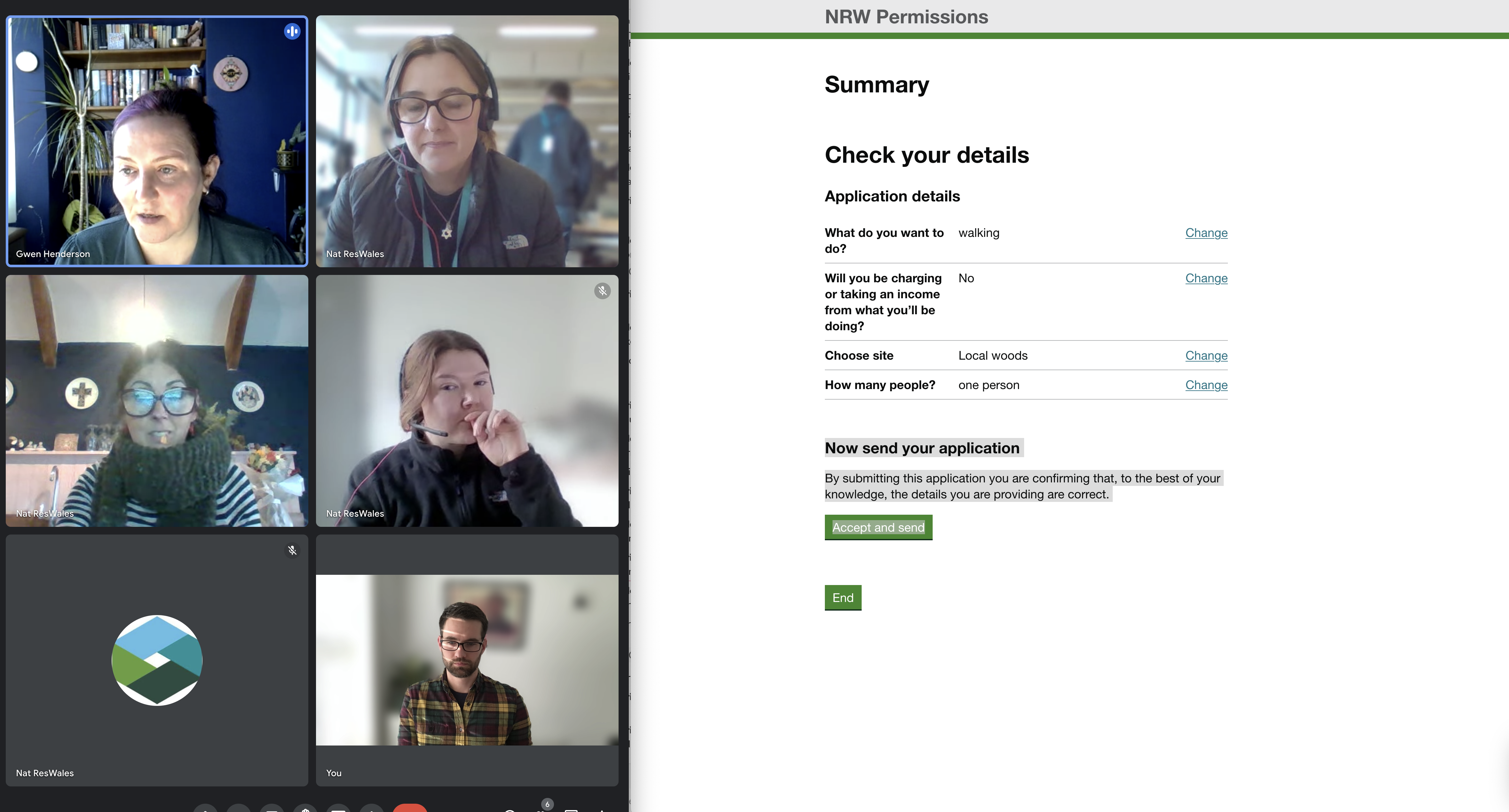 A picture of the team call discussing prototype of the NRW permissions services